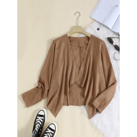 Solid Lapel Long Sleeve Faux Suede Women Jacket