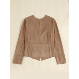 Solid Lapel Long Sleeve Faux Suede Women Jacket