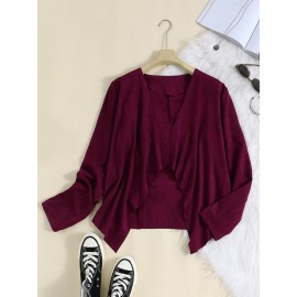 Solid Lapel Long Sleeve Faux Suede Women Jacket