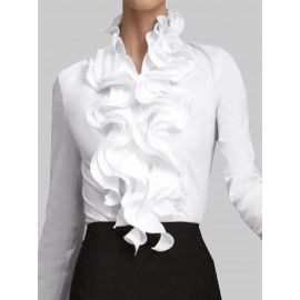 Ruffled Decorat Long Sleeve Button Work Elegant Blouse