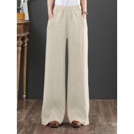 Solid Pocket Straight Leg Pants For Women