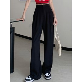 Solid Loose Pocket Casual Pants For Women