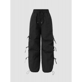 Cut Out Side Tie Drawstring Waist Pocket Solid Pants