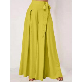 Solid Color Wide-legged Bowknot Belt Pleated Loose Pants