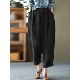 Leisure Solid Cotton Pocket Casual Pants