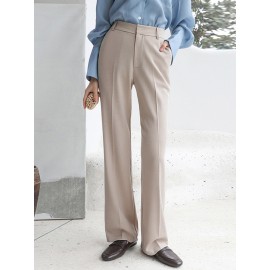 Solid Pocket Zip Front Tailored Pants For Women