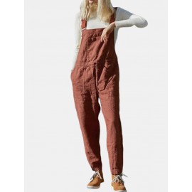 Waist Drawstring Pockets Straps Jumpsuit