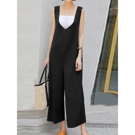 Solid Backless Sleeveless Casual Jumpsuit