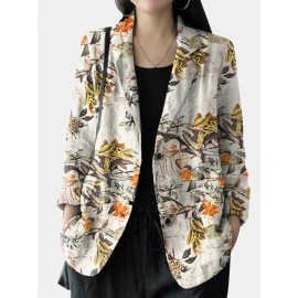 Floral Print Casual Lapel Collar Button Women Loose Blazer