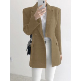 Solid Asymmetrical Hem Long Sleeve Lapel Blazer