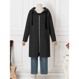Casual Zip Front Pocket Long Sleeve Drawstring Coat Casual Zip Front Pocket Long Sleeve Drawstring Coat