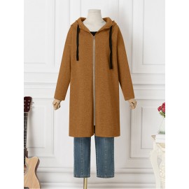 Casual Zip Front Pocket Long Sleeve Drawstring Coat Casual Zip Front Pocket Long Sleeve Drawstring Coat