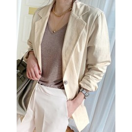 Solid Long Sleeve Pocket Lapel Button Blazer