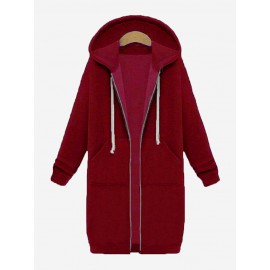 Casual Women Long Sleeve Zipper Hooded Pockets Coat