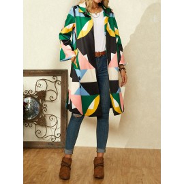 Vintage Printed Long Sleeve Turn-down Collar Coat For Women