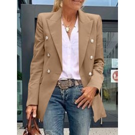 Solid Double Breasted Lapel Long Sleeve Blazer