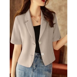 Solid Short Sleeve Lapel Casual Button Blazer