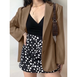 Solid Long Sleeve Pocket Button Front Lapel Blazer