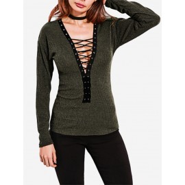 Criss-Cross Long Sleeve V-neck Blouses