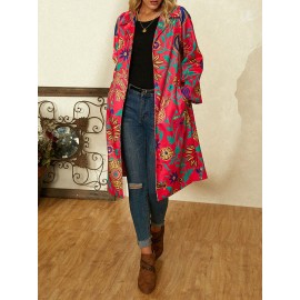 Floral Printed Long Sleeve Turn-down Collar Coat For Women