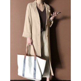 Solid Slit Hem Pocket Long Sleeve Lapel Loose Jacket