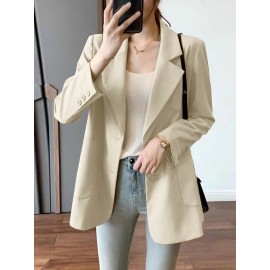 Solid Pocket Button Lapel Long Sleeve Blazer For Women