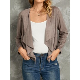 Solid Lapel Long Sleeve Faux Suede Women Jacket