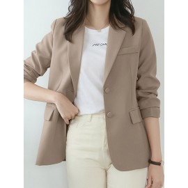 Women Solid Long Sleeve Button Front Lapel Blazer Women Solid Long Sleeve Button Front Lapel Blazer