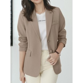 Women Solid Long Sleeve Button Front Lapel Blazer Women Solid Long Sleeve Button Front Lapel Blazer