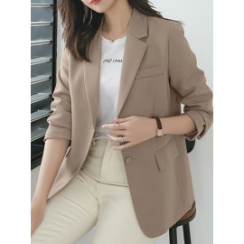 Women Solid Long Sleeve Button Front Lapel Blazer Women Solid Long Sleeve Button Front Lapel Blazer