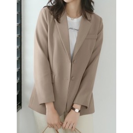 Women Solid Long Sleeve Button Front Lapel Blazer Women Solid Long Sleeve Button Front Lapel Blazer