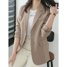 Women Solid Long Sleeve Button Front Lapel Blazer Women Solid Long Sleeve Button Front Lapel Blazer