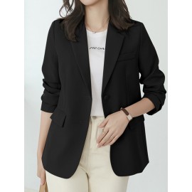 Women Solid Long Sleeve Button Front Lapel Blazer Women Solid Long Sleeve Button Front Lapel Blazer
